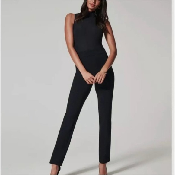 Spanx Black Perfect Pant Slim Straight Pull On Ponte Stretch Knit Career Medium - Picture 2 of 9